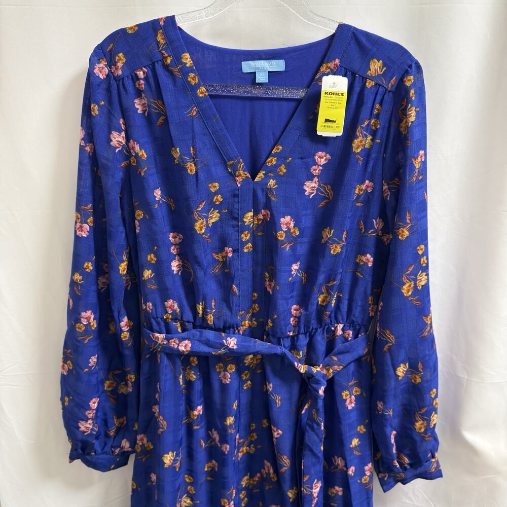 Draper James RSVP Tie Waist Midi Dress Womens XS Blue Floral Long Sleeves - Picture 3 of 11